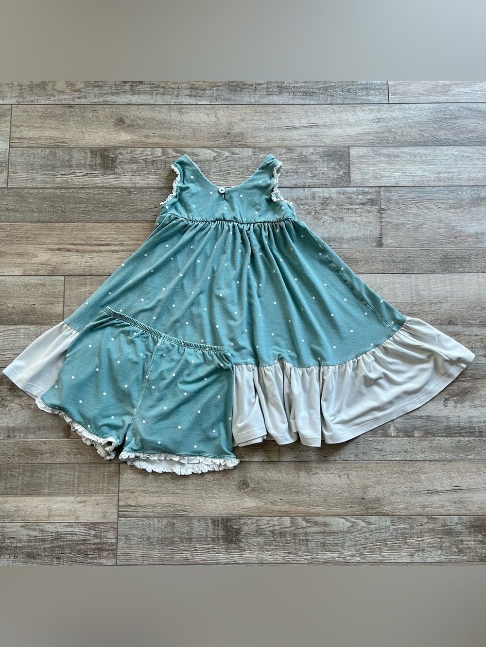 Well Dressed Wolf Teal Polka Dot Nightgown & Shorts with White Ruffle